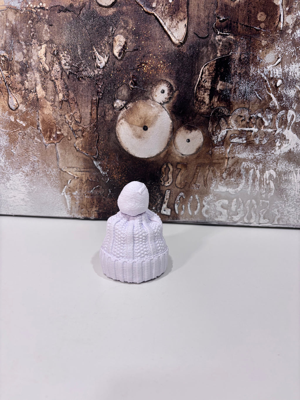 All white Strikket Lue med Dusk Dekorativ Flaskepynt