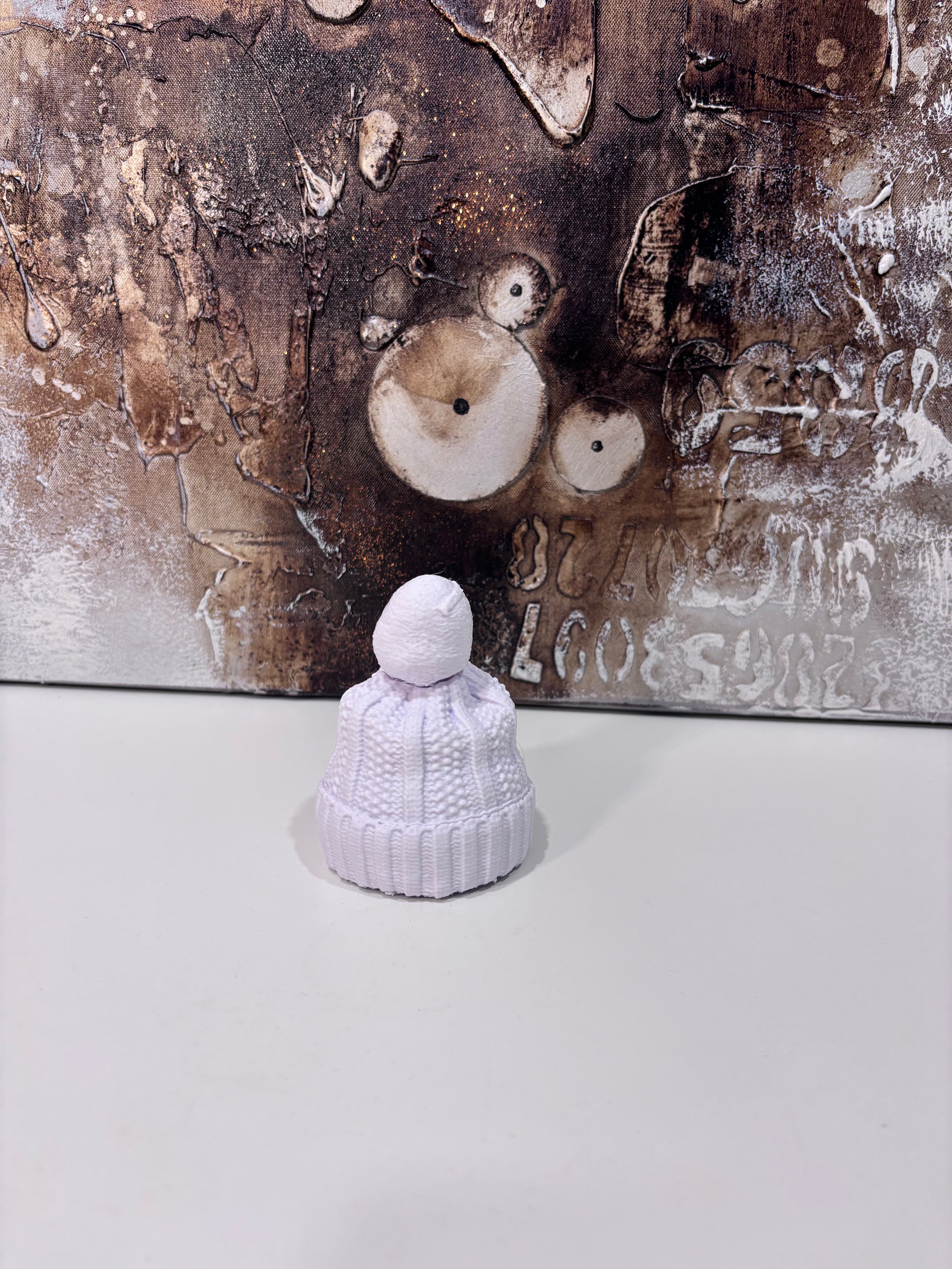 All white Strikket Lue med Dusk Dekorativ Flaskepynt